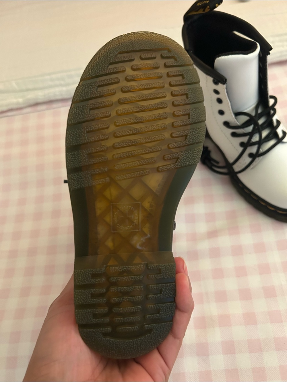 Dr. Martens White and Black Kids Combat Boots - Picture 3 of 5